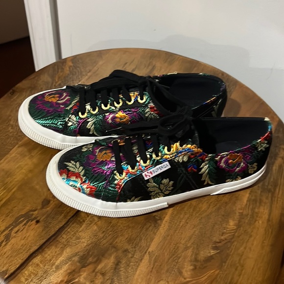 Superga Shoes - Superga Satin Floral Embroidered Sneakers